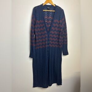Jessica Simpson Open Cardigan Sweater Wool Blend Herringbone Knit Longline